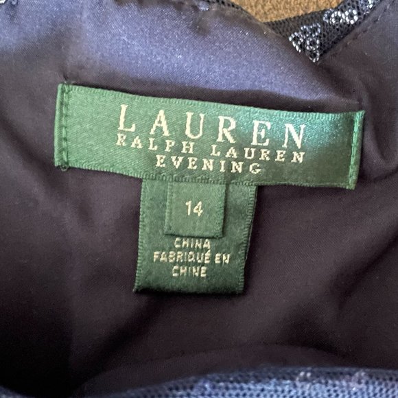 Lauren Ralph Lauren Evening Mesh Overlay Sequin Dress Lighthouse Navy Size 14 - Picture 4 of 4